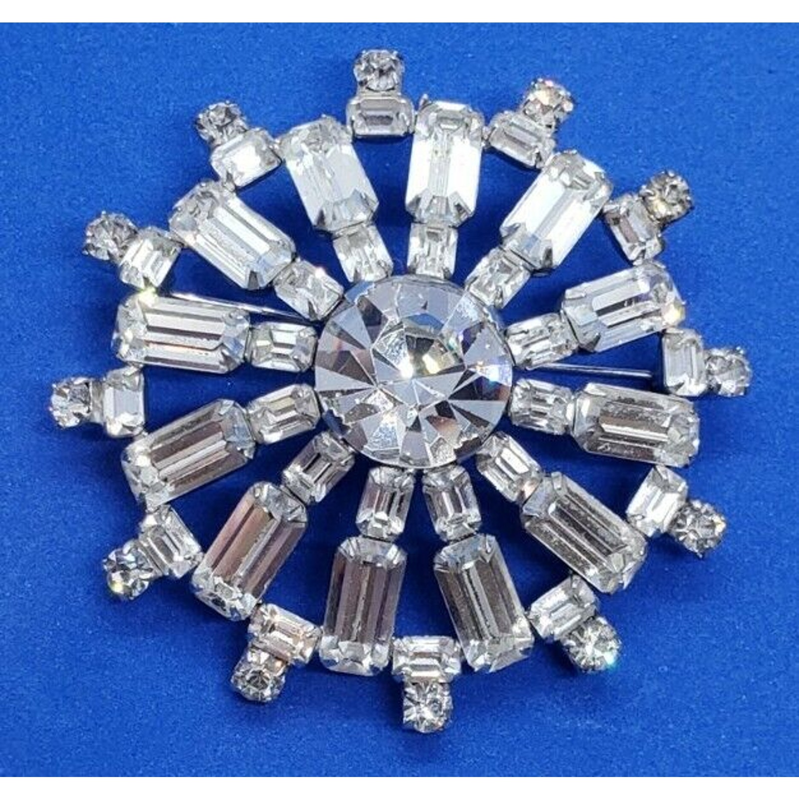 Vintage Brooch Huge Clear Rhinestone Pendant Wagon Wheel Circle Juliana Sherman